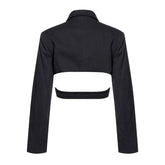 Asymmetric Cutout Peak Lapel Long Sleeve Crossover Belted Tailored Blazer